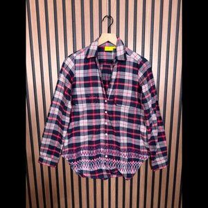 Roller Rabbit Roberta Shirt XS Womens Red Long Sleeve Geometric Long Sleeve